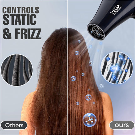 two pictures of a woman using a hair dryer