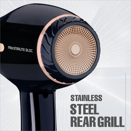 a close up of a black hair dryer on a white background
