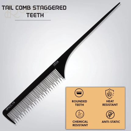 Vega Professional Tail Comb Staggered Teeth VPVCC-14 - Comb