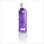 Back view of the Verdict Body Mist by BIRRA showcasing detailed product information and ingredient list. The purple canister retains its tropical theme, offering insights into usage and safety instructions.