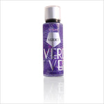 Verdict Body Mist from BIRRA in a sleek spray canister with a vibrant purple design featuring tropical patterns. The label prominently displays the product name 'VERDICT' and indicates it is a fragrance mist, with a capacity of 250 ml.