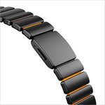 Black and orange ceramic watch strap for apple watch series with sleek modern design and magnetic stainless steel buckle