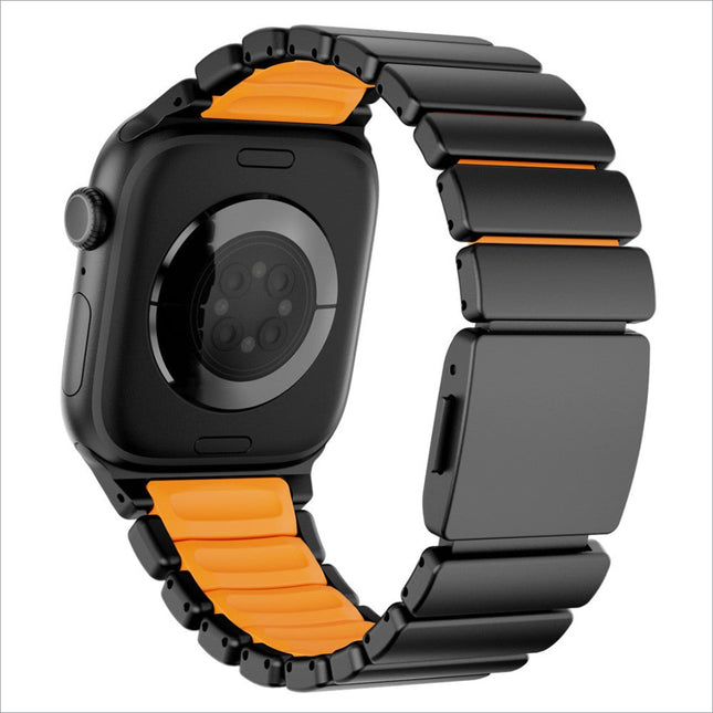 Black and orange stainless steel apple watch band with magnetic buckle for apple watch series 1 to ultra 49mm