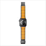 Vibrant orange and black segmented stainless steel watch band with magnetic buckle for apple watch series models