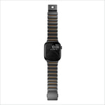 Black stainless steel apple watch series band with magnetic buckle and gold accents for apple watch ultra and se models