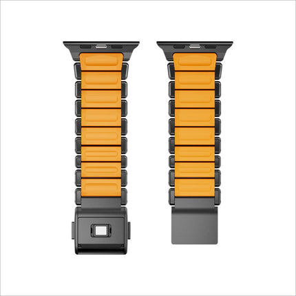 Orange and black segmented stainless steel watch band with magnetic buckle for apple watch series 1 to 11 models