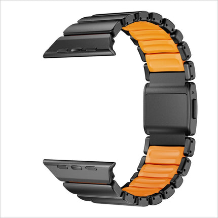 Black and orange two tone stainless steel watch strap with magnetic buckle for apple watch series 1 to 11