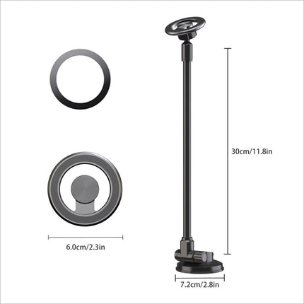 Black adjustable desk lamp with metallic finish and circular base shown alongside x035 universal car magnetic phone holder