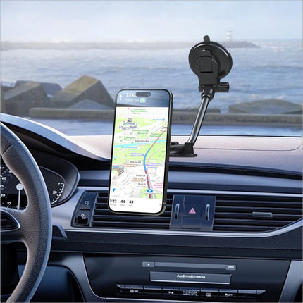 Black x035 universal car magnetic phone holder with flexible gooseneck arm holding smartphone navigation display