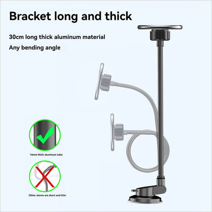 A sturdy 30cm thick aluminum bracket with black finish and flexible gooseneck for x035 universal car magnetic phone holder