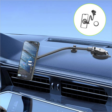 Black x035 universal car magnetic phone holder with adjustable gooseneck arm and suction cup base bracket