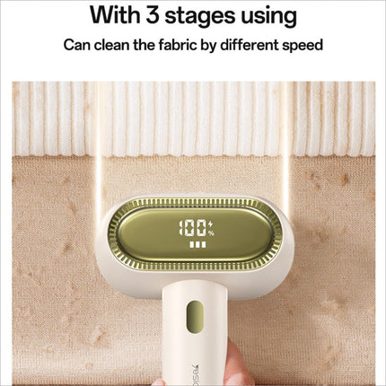 Yesido ec20 dual head fabric shaver in white and olive green with digital display showing 100 percent cleaning efficiency