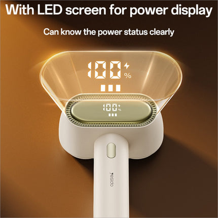 White yesido ec20 dual handheld steam iron with transparent lid and led screen showing 100% battery level