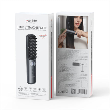 Yesido mg23 black wireless hair straightener and curler with digital display and temperature control buttons