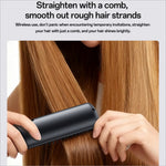 Black wireless hair straightener comb yesido mg23 with fine teeth for smoothing and styling long light brown hair
