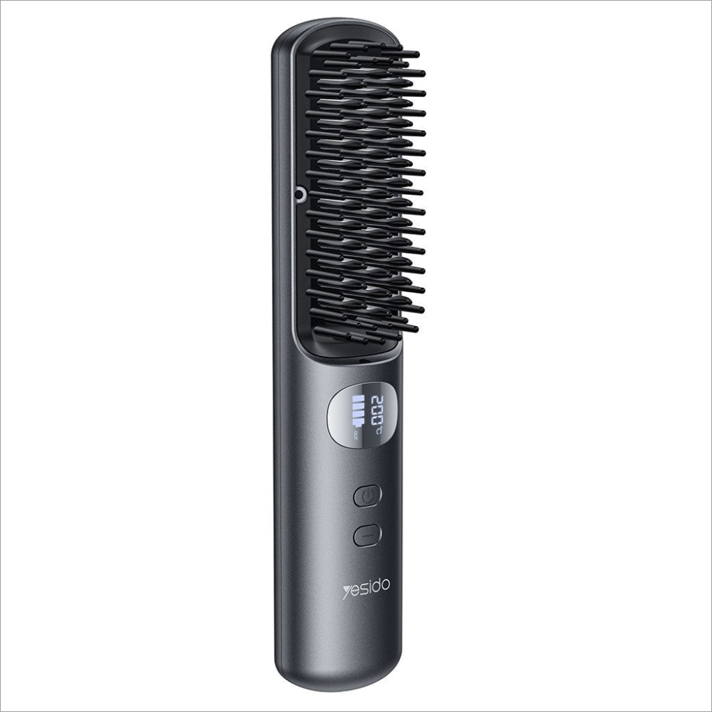 Black yosido yesido mg23 wireless hair straightener brush with digital temperature display for hair styling