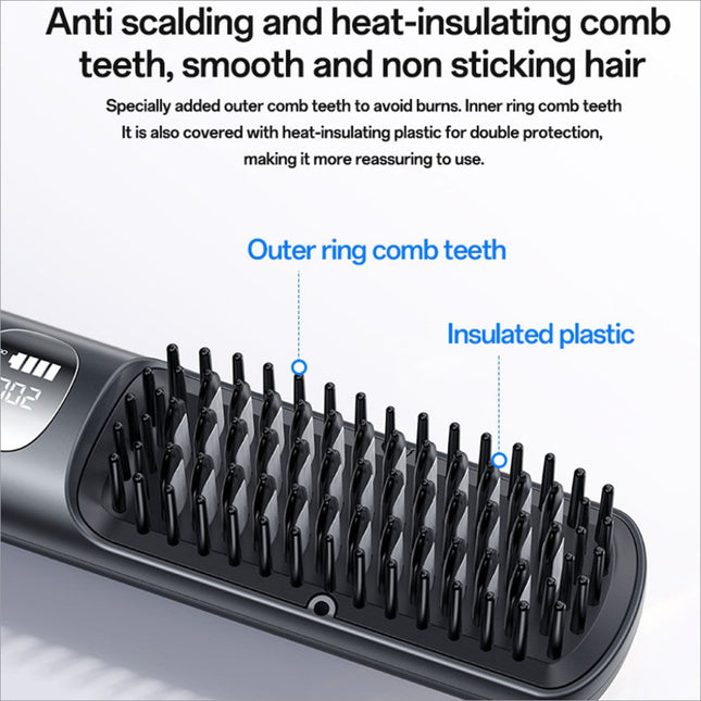 Yesido mg23 black wireless hair straightener brush with heat-insulating plastic and dual comb teeth for smooth styling