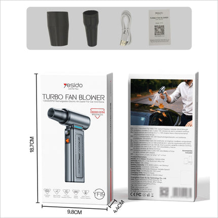 Yesido yf19 silver and black handheld high speed dust blower with sleek ergonomic design for car and home use