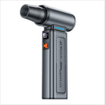 Gray metallic yosido handheld fan with digital display and orange power button for high speed dust blower use