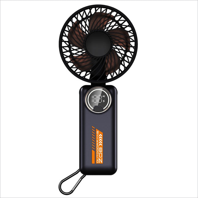 Black handheld z08 portable 3600mah rechargeable cooling fan with circular grille and orange accent stripe on handle