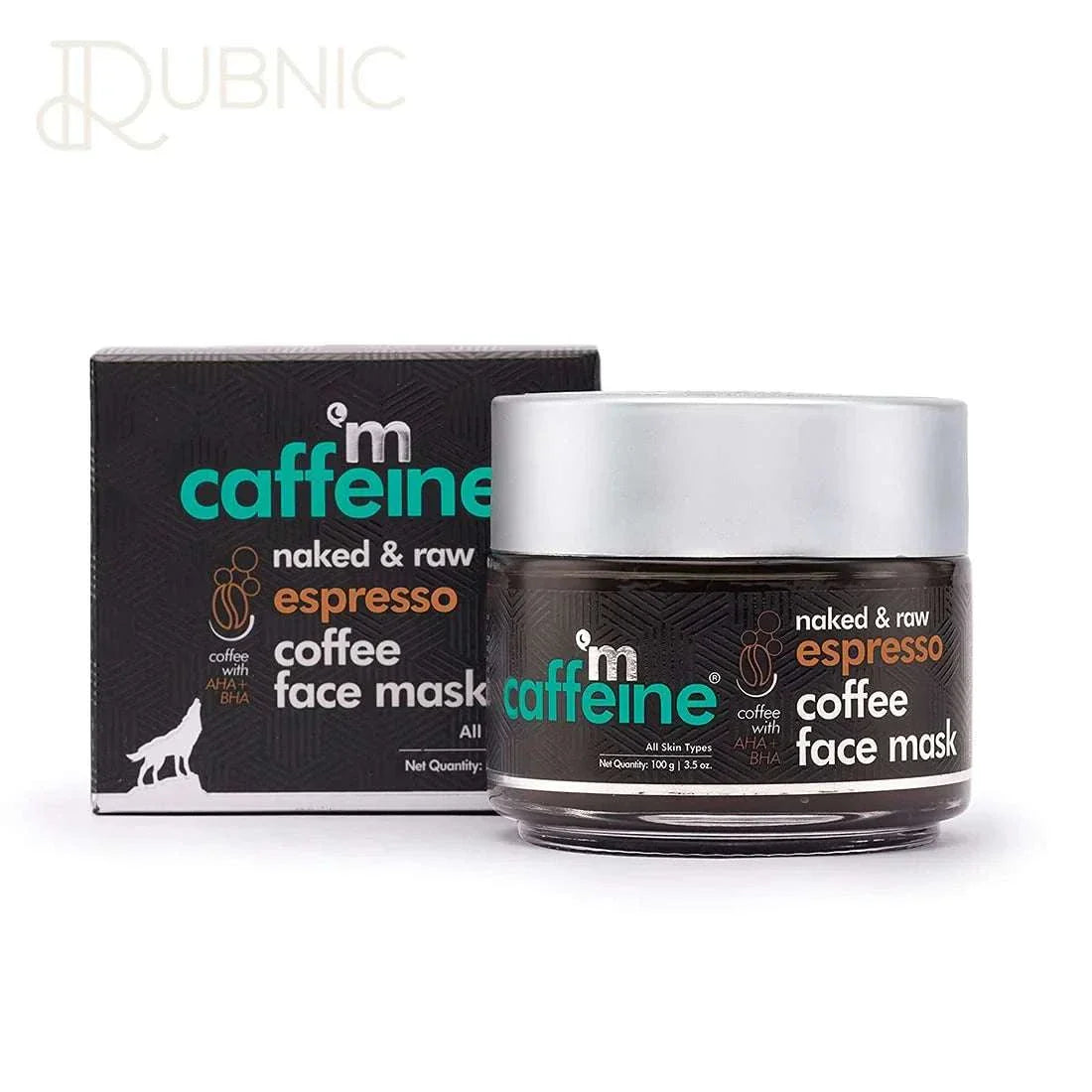 mCaffeine Exfoliating Espresso Coffee Face Mask 100g jar with packaging for deep cleansing and brightening