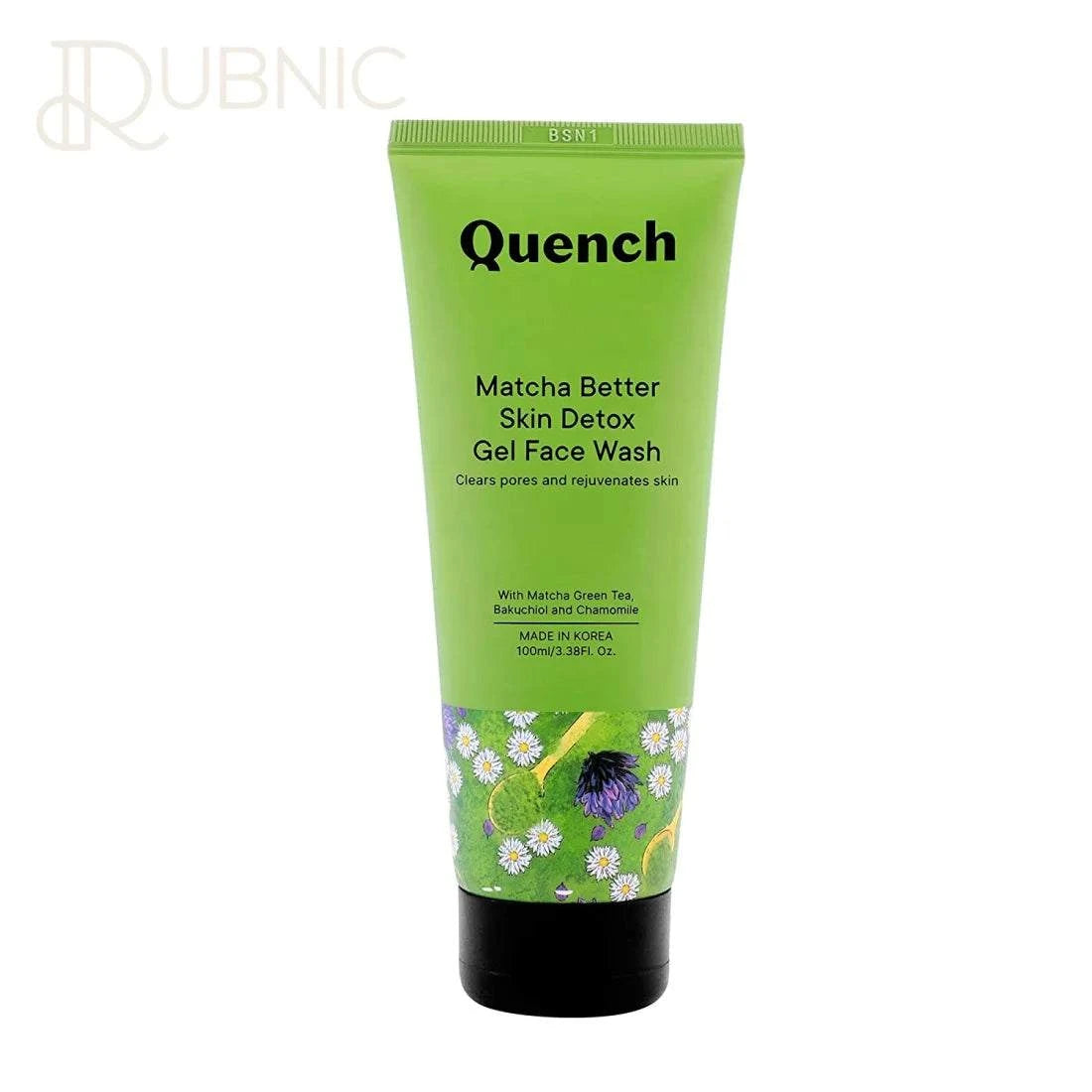 Quench Botanics Matcha Better Skin Detox Gel Face Wash 100ml tube with green floral design