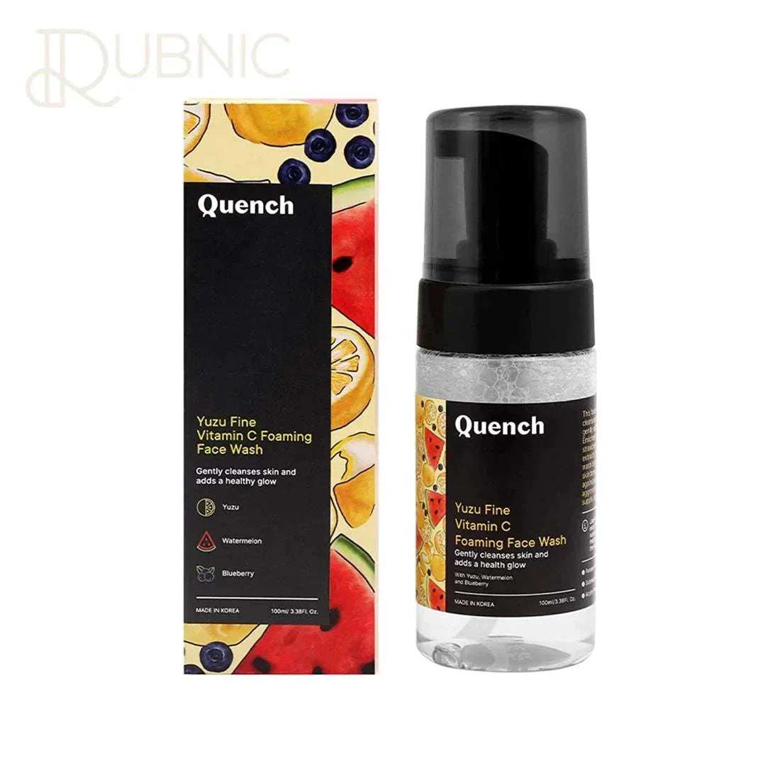 Quench Botanics Yuzu Fine Vitamin C Foaming Face Wash 100ml with natural antioxidants from watermelon, blueberry, and strawberry for bright, healthy skin