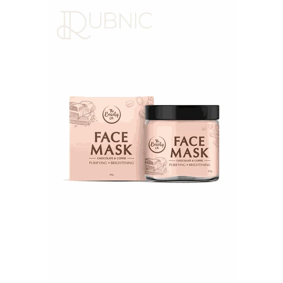 Chocolate Coffee Face Mask by The Beauty Co for purifying and brightening skin, 100g jar with packaging