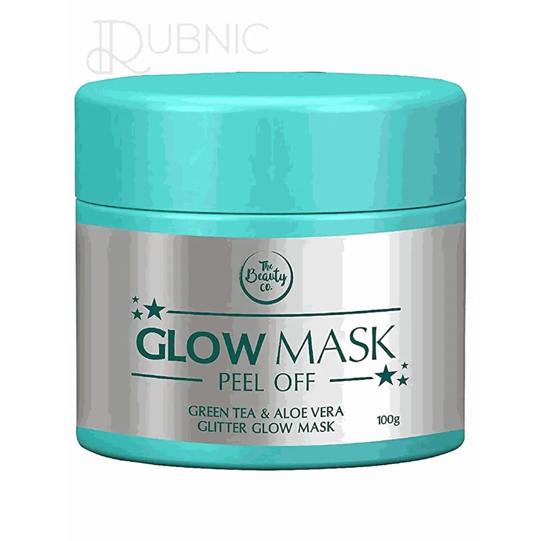 The Beauty Co. Glitter Glow Mask peel off with green tea and aloe vera in turquoise jar