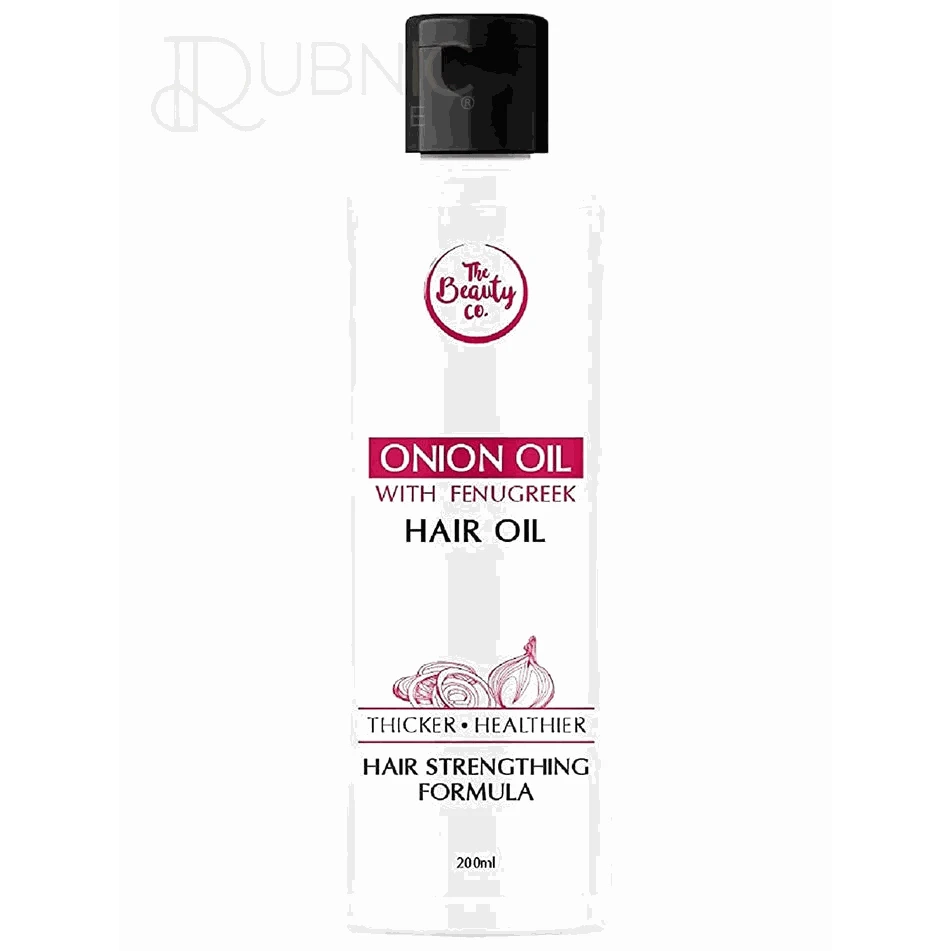 The Beauty Co. Onion & Fenugreek Hair Oil bottle for hair strengthening and healthy growth, 200ml