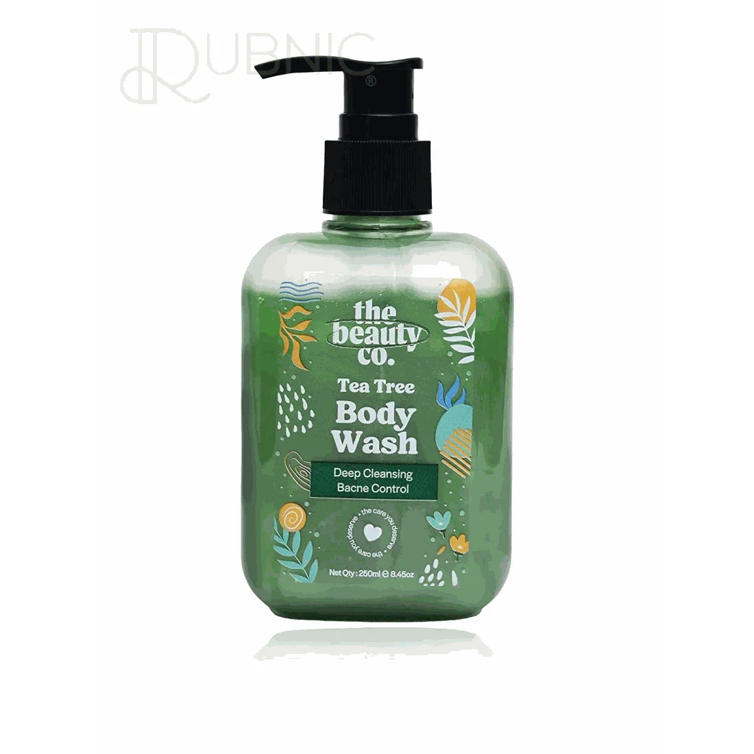 The Beauty Co. Tea Tree Body Wash 250ml bottle with deep cleansing and acne control features